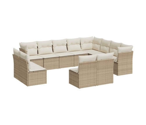 Set de sofás de jardín 12 pzas y cojines ratán sintético marrón