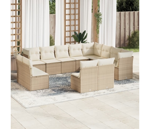 Set de sofás de jardín 12 pzas y cojines ratán sintético marrón