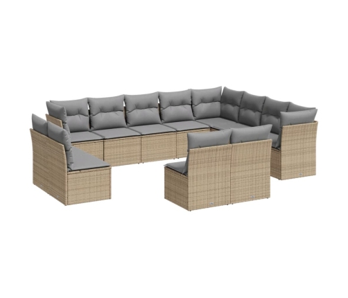 Set de sofás de jardín 12 pzas y cojines ratán sintético marrón