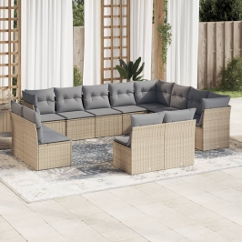 Set de sofás de jardín 12 pzas y cojines ratán sintético marrón
