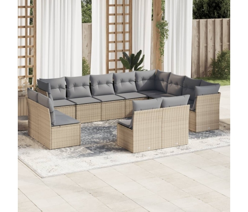Set de sofás de jardín 12 pzas y cojines ratán sintético marrón