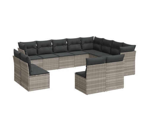 Set de sofás de jardín 12 pzas y cojines ratán sintético gris