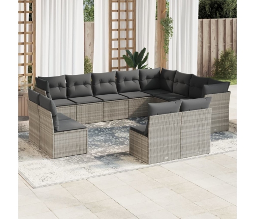 Set de sofás de jardín 12 pzas y cojines ratán sintético gris