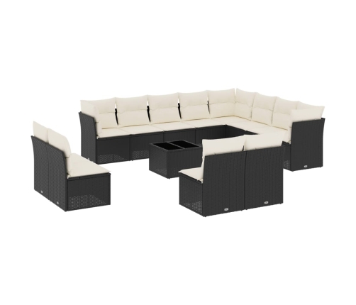 Set de sofás de jardín y cojines 13 pzas ratán sintético negro