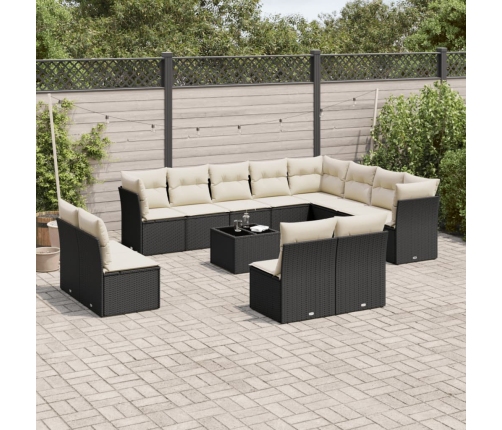 Set de sofás de jardín y cojines 13 pzas ratán sintético negro