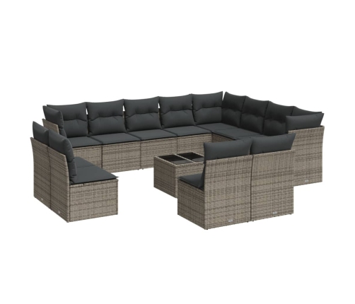Set sofás de jardín con cojines 13 piezas ratán sintético gris