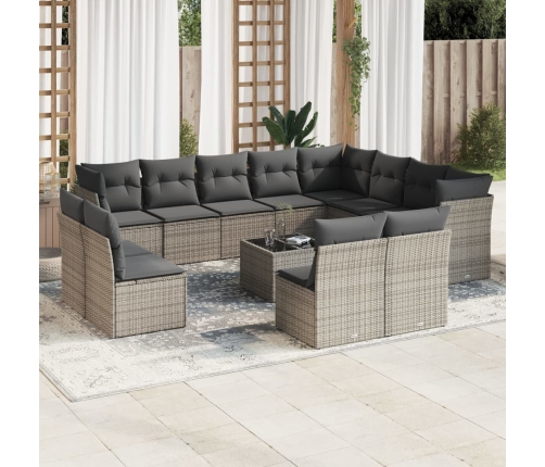 Set sofás de jardín con cojines 13 piezas ratán sintético gris