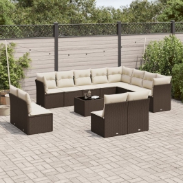 Set de sofás de jardín con cojines 13 piezas ratán PE marrón