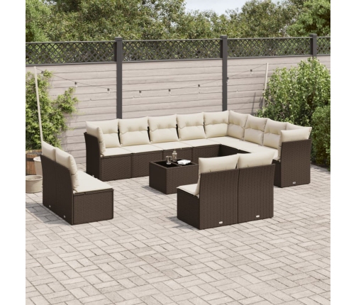 Set de sofás de jardín con cojines 13 piezas ratán PE marrón
