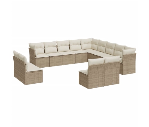 Set sofás de jardín con cojines 13 pzas ratán sintético beige