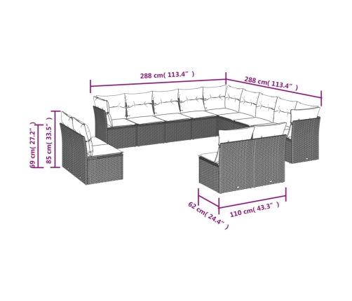 Set sofás de jardín con cojines 13 pzas ratán sintético beige
