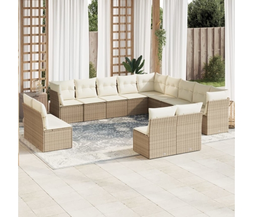 Set sofás de jardín con cojines 13 pzas ratán sintético beige