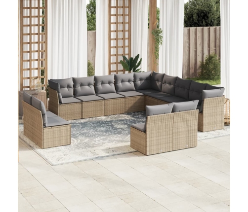 Set sofás de jardín con cojines 13 pzas ratán sintético beige
