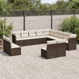 Set de sofás de jardín con cojines 13 piezas ratán PE marrón