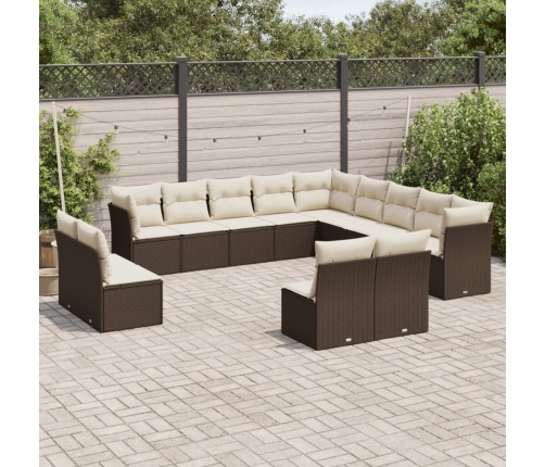 Set de sofás de jardín con cojines 13 piezas ratán PE marrón