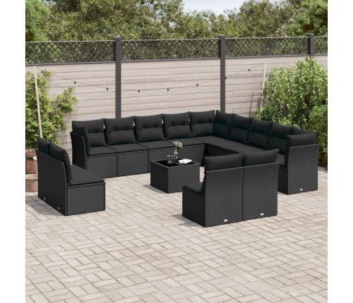 Set sofás de jardín 14 pzas con cojines ratán sintético negro