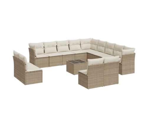 Set sofás de jardín 14 pzas con cojines ratán sintético beige