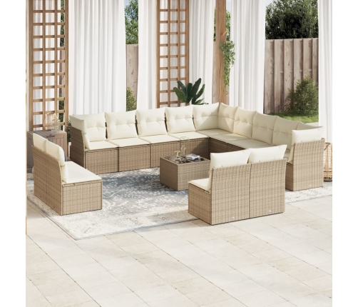 Set sofás de jardín 14 pzas con cojines ratán sintético beige