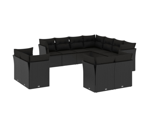 Set de sofás de jardín 11 pzas y cojines ratán sintético negro