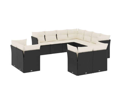 Set de sofás de jardín 11 pzas y cojines ratán sintético negro