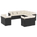 Set de sofás de jardín 11 pzas y cojines ratán sintético negro