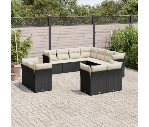 Set de sofás de jardín 11 pzas y cojines ratán sintético negro