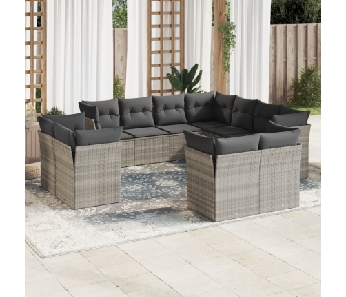 Set de sofás de jardín 11 pzas y cojines ratán sintético gris