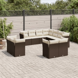Set de sofás de jardín 11 pzas cojines ratán sintético marrón