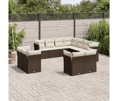 Set de sofás de jardín 11 pzas cojines ratán sintético marrón