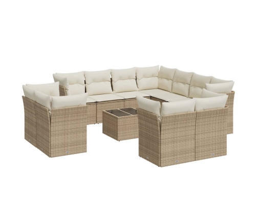 Set de sofás de jardín 12 pzas y cojines ratán sintético marrón