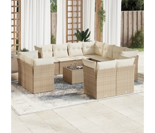 Set de sofás de jardín 12 pzas y cojines ratán sintético marrón