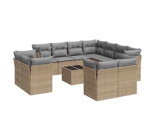 Set de sofás de jardín 12 pzas y cojines ratán sintético marrón