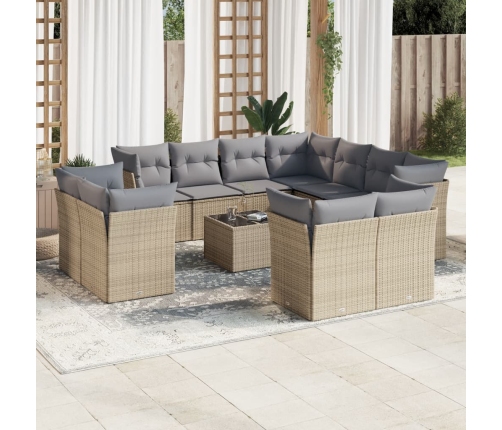 Set de sofás de jardín 12 pzas y cojines ratán sintético marrón