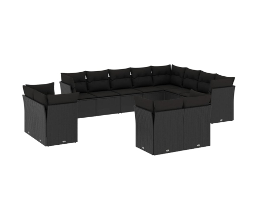 Set de sofás de jardín 12 piezas cojines ratán sintético negro