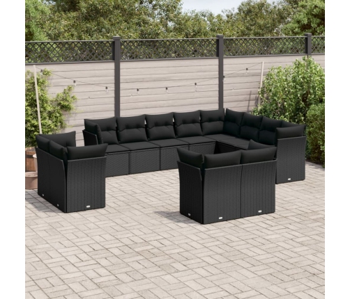 Set de sofás de jardín 12 piezas cojines ratán sintético negro