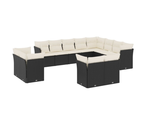 Set de sofás de jardín 12 piezas cojines ratán sintético negro