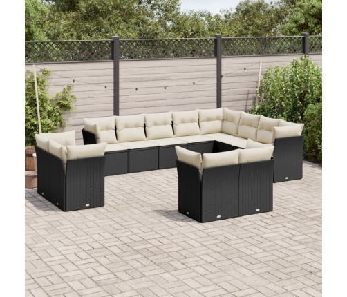 Set de sofás de jardín 12 piezas cojines ratán sintético negro