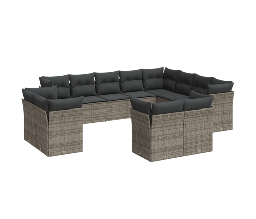 Set de sofás de jardín 12 pzas con cojines ratán sintético gris
