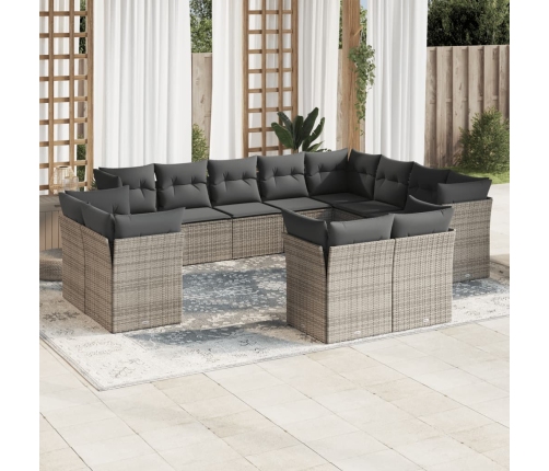Set de sofás de jardín 12 pzas con cojines ratán sintético gris