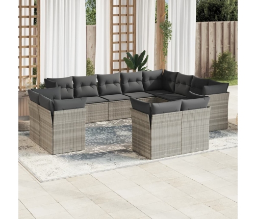Set de sofás de jardín 12 pzas y cojines ratán sintético gris