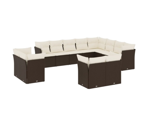 Set de sofás de jardín y cojines 12 pzas ratán sintético marrón