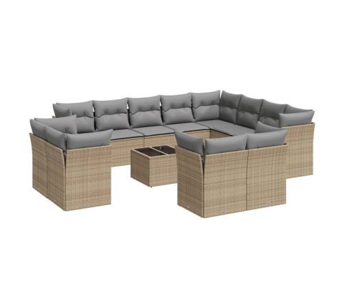 Set sofás de jardín con cojines 13 pzas ratán sintético beige