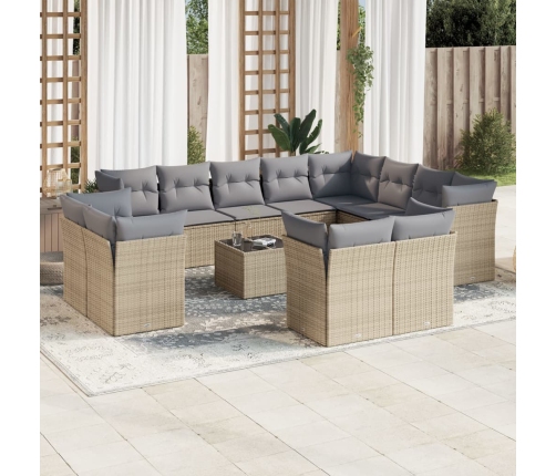Set sofás de jardín con cojines 13 pzas ratán sintético beige