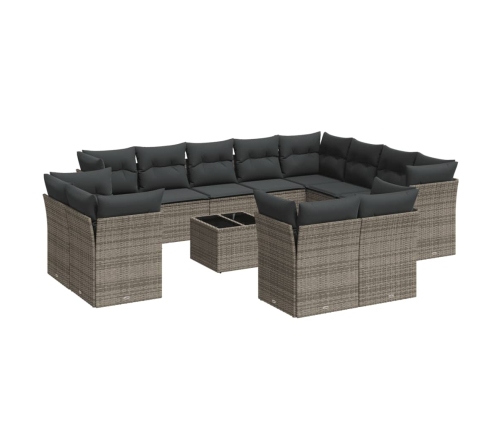 Set sofás de jardín con cojines 13 piezas ratán sintético gris