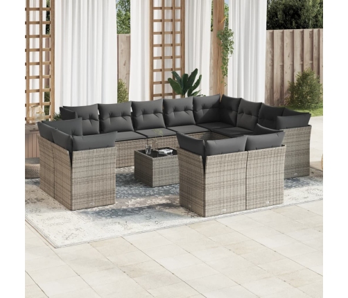 Set sofás de jardín con cojines 13 piezas ratán sintético gris