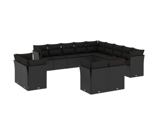 Set de sofás de jardín y cojines 13 pzas ratán sintético negro