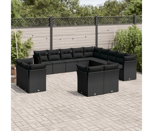 Set de sofás de jardín y cojines 13 pzas ratán sintético negro