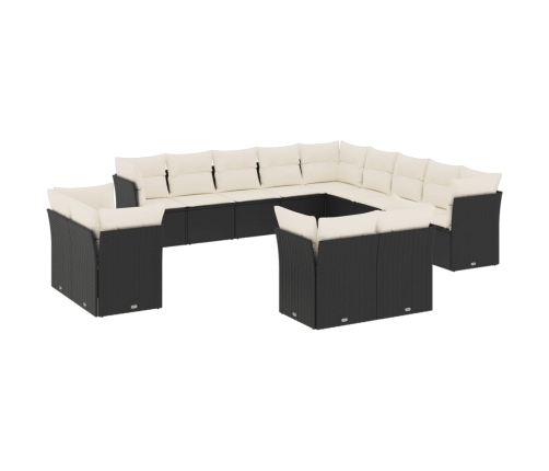 Set de sofás de jardín y cojines 13 pzas ratán sintético negro