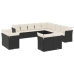 Set de sofás de jardín y cojines 13 pzas ratán sintético negro