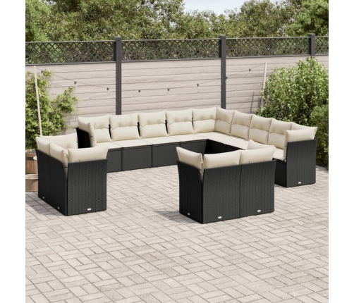 Set de sofás de jardín y cojines 13 pzas ratán sintético negro